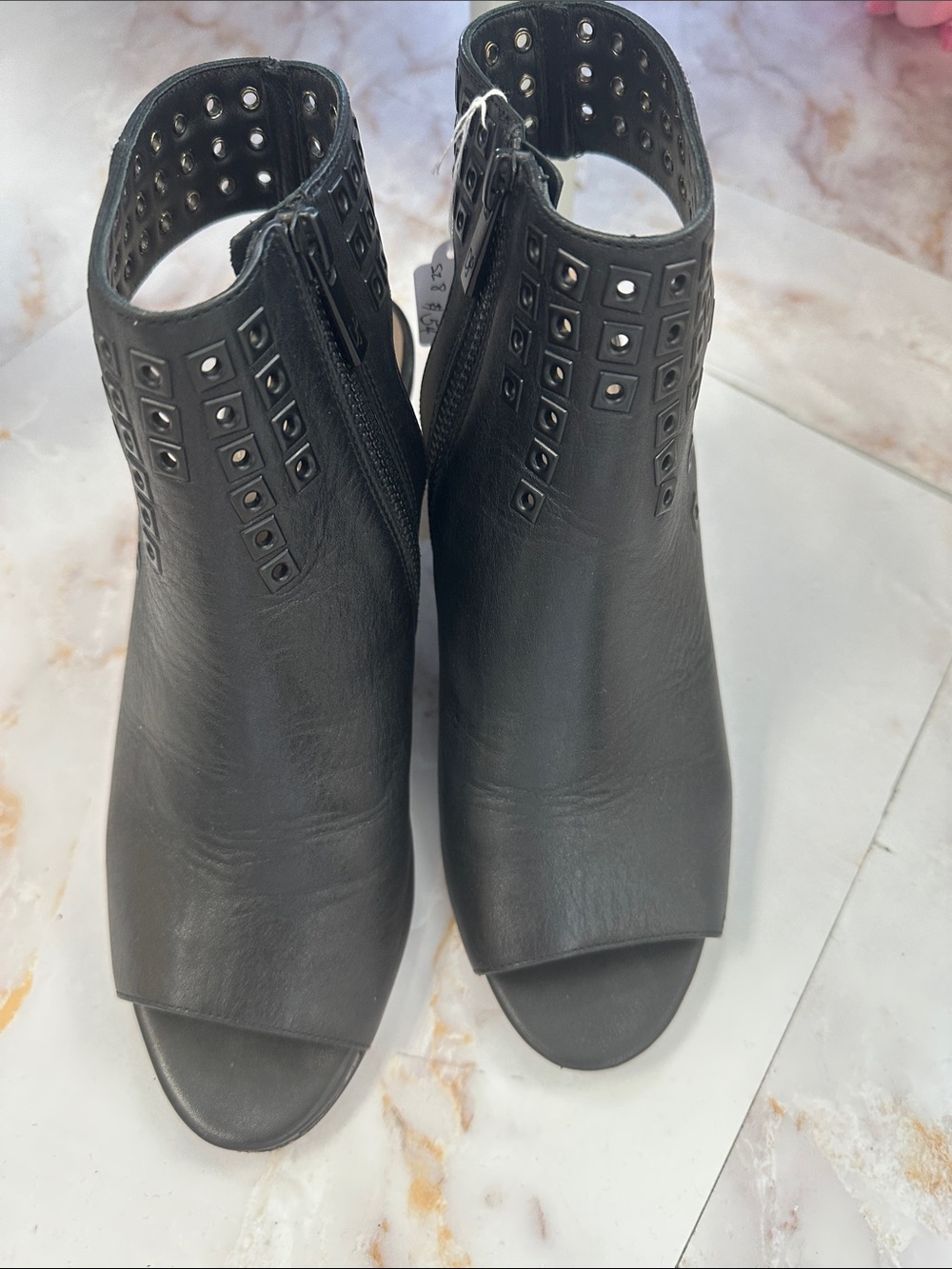 Donald Pliner Women's Black Peep-Toe Ankle Booties with Stud Detail size 8